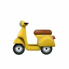 a yellow scooter with a brown seat on the front and back wheels is shown