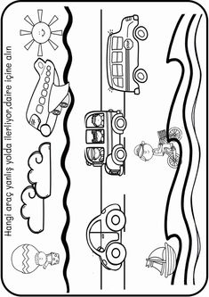 a coloring page with cars and numbers on it