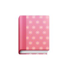 a pink notebook with white daisies on the front and bottom, is open to reveal an empty page