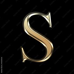 the letter s in gold metal on a black background