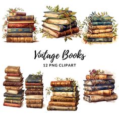 vintage books watercolor clipart