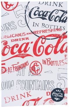 an advertisement for coca - cola is shown in red and white