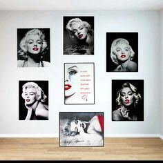 a wall with marilyn monroe pictures on it