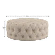 the size of a round ottoman with buttons on it and measurements for each footrest