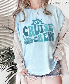 Cruise Crew 2024 🚢 Comfort Colors Retro Vibe Matching Group Shirt! SIZING & MATERIALS: Printed on Unisex Comfort Colors c1717 garment-dyed t-shirt for a relaxed fit; the fabric brings extra coziness to your wardrobe while the relaxed fit makes it an excellent daily choice.  .: 100% ring-spun cotton .: Medium fabric (6.1 oz/yd² (206.8 g/m *Sizing down one size will give you a more fitted look* *Sticking with your normal size gives a nice relaxed look* *Sizing up 1-2 sizes gives an oversized look Cruise Group Shirts, Spring Crew Neck T-shirt With Screen Print, Spring Crew Neck T-shirt With Graphic Print, Cruise Crew Shirt, Spring Crew Neck Top With Letter Print, Summer Graphic Print Crew Top, Casual Crew Shirt With Letter Print, Casual Crew Neck Shirt With Letter Print, Casual Crew Shirt, Pre-shrunk