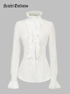 Big promotion for you when buying Medieval Ruffles Decorated Stand Collar Shirts today. One of the best selling Tops in the market. Limited number of products. Hurry up! Steampunk Mechanic, Ruffle Shirts Blouses, Stand Collar Shirt, Big Promotion, Halloween Party Themes, Ruffle Shirt, Blouse Material, Woman Standing, Fashion Lookbook