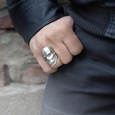 One of the most unique takes on the rocker / biker inspired skull ring. Sterling silver. Brushed finish. Each one is meticulously handcrafted for a distinct, one-of-a-kind look. - Solid .925 sterling silver- Oxidized matte finish- Available in sizes 7-12 US (O-Y UK)- Handcrafted in the USA Snake Bones, Skull Wedding Ring, Skull Engagement Ring, Skull Wedding, Diamond Eyes, Skull Pendant, Snake Ring, Skull Ring, Skull And Bones