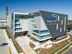 an aerial view of a building with the words venture storage on it's side