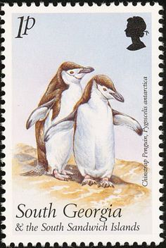 a postage stamp with two penguins on it