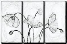 a drawing of three flowers in black and white on a canvas wall art print set