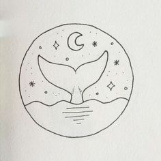 a drawing of a whale's tail with stars and moon in the background