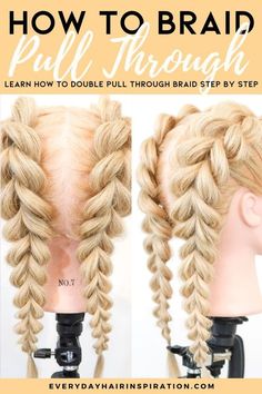 Double Pull Through Braid, Braided Headband Hairstyles, Easy Pull Through Braid, Double Dutch Braids Tutorial, Braid For Beginners, French Braid Pigtails, Dutch Braid Tutorial, Braided Headband Hairstyle, Quick Braids