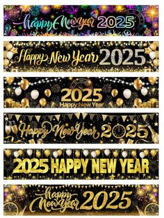 new year banners with fireworks and confetti