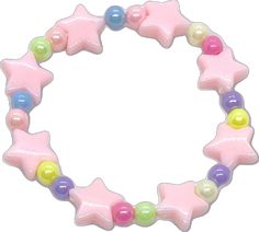 Pink Round Beads Kawaii Jewelry, Playful Pink Jewelry With Star Charm, Adjustable Pink Kawaii Charm Bracelet, Kawaii Pink Bracelet For Party, Cute Pink Friendship Bracelets For Party, Pink Star-shaped Kawaii Jewelry, Trendy Pink Star Bracelet, Cute Multicolor Star-shaped Beaded Bracelets, Pink Star-shaped Friendship Jewelry