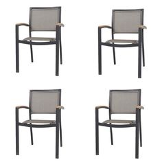 four chairs with armrests on each side, set of four in black and beige