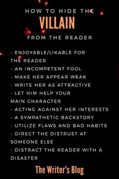 the writer's blog banner with text overlaiding how to hide the villain from the reader