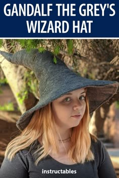 a girl wearing a wizard hat with text overlay