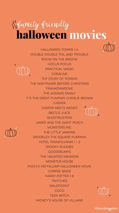 a halloween movie list with pumpkins on it