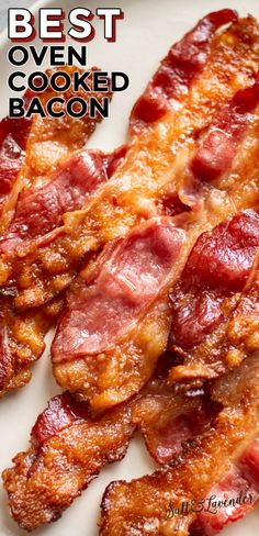 close up of strips of bacon with text overlay that reads best oven cooked bacon Turkey Bacon Recipes, Oven Bacon, Oven Cooked Bacon, Oven Baked Bacon, Cabbage Roll, Bacon In The Oven, Bacon Recipe, Cooking Bacon, Baked Bacon