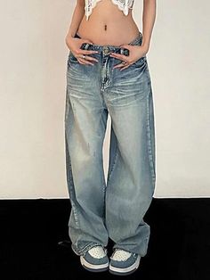 Vintage Washed Mopping Loose Boyfriend Jeans - AnotherChill Jeans Online Store, Y2k Baggy Jeans, Moda Denim, Jean Vintage, Pop Style, Jeans Fabric, Vintage Punk, Jeans Online, Denim Trousers