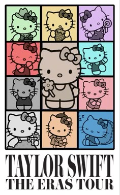 the poster for taylor swift's tour with hello kitty and other characters in different colors