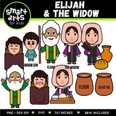 an image of children's cartoon characters with the words eliah and the widow