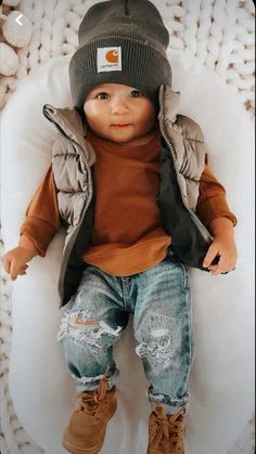 Cute baby outfits! Winter Clothes Fashion, Kids Winter Clothes, Warm Winter Clothes, Carhartt Kids, Outfit For Boys, Infant Hat, Baby Swag