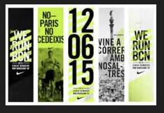 an advertisement for the nike paris marathon is shown in green and black, along with other advertisements