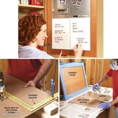 three pictures showing how to make a diy magnetic board with magnets and glue