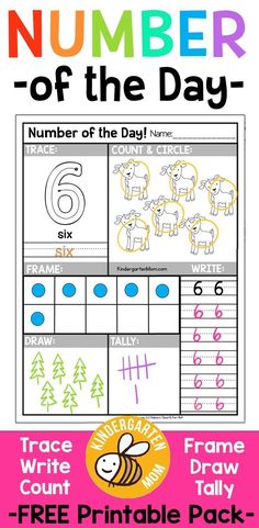 the number of the day printable worksheet for children to practice counting and writing numbers