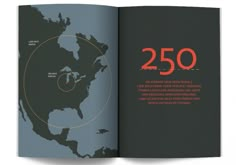 an open book with a map and numbers on the cover that reads 250 years of space travel