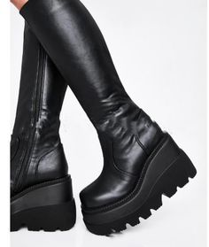 Upper Material: Artificial PUSole material: polyurethaneApplicable gender: femaleStyle: Europe and AmericaToe shape: round headHeel shape: Wedge heelHeel height: flat heelPopular boots: Knight bootsPopular elements: thick bottomFunction: Increase Ladies Long Boots, Popular Boots, Wedge Heel Boots, Platform Wedge Heels, High Heel Wedges, Black Heel Boots, Black Side, Black Wedges, Wedge Boots