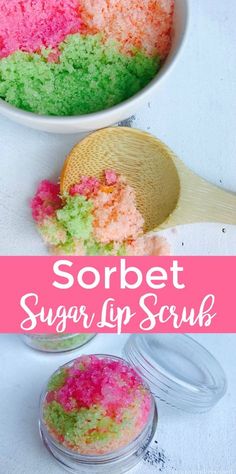 Diy Sorbet, Scrub Coconut, Diy Sugar Scrub Recipe, Lip Scrub Recipe, Scrub Diy, Lip Scrub Homemade, Sugar Scrub Homemade, Lip Scrub Diy, Homemade Scrub