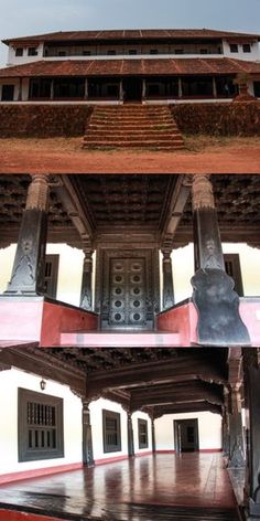 an old building with many pillars and windows