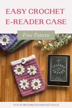 the easy crochet e - reader case is shown next to an electronic device