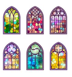 six stained glass windows with different designs