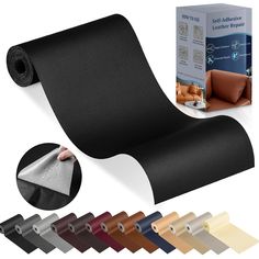 an image of a roll of black leather with various colors