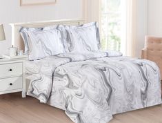 French Marble Grey New 6 Piece Bedding Set - Elegant Linen Bed Cover Sets, French Bed, Full Bedding Sets, Twin Bed Sets, Bedding Duvet, High Quality Bedding, Contemporary Designs, Duvet Bedding, Quality Bedding