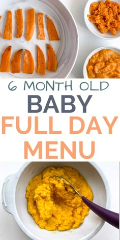 baby full day menu with oranges and other foods