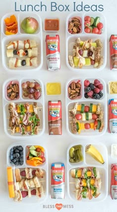 several plastic trays filled with different types of food and snacks on top of each other