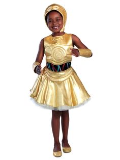 Your daughter will be the smartest little cookie out of all of her friends this year when you dress her up with our C-3PO Classic Girls Costume. With this set, you will receive everything you need to turn your little angel into an intergalactic droid who was programmed to facilitate communication amongst different spec Female Star Wars Costumes, Kylo Ren Darth Vader, Recital Themes, Dress Up Trunk, Female Jedi, Unicorn Costumes, Paradise Girl, Star Wars Halloween Costumes, Asajj Ventress