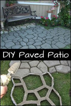 two pictures side by side with the words diy paved patio