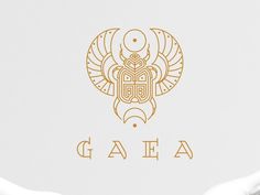 the logo for gaea is shown in gold on a white background with an eagle