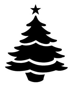 a black and white silhouette of a christmas tree with a star on it's top