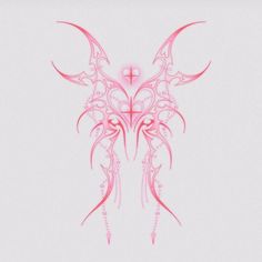 an artistic pink design on a white background with the cross in the center and wings