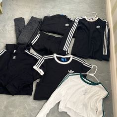 Adidas Shirts Sweatpants And Leggings All Size Xs/Small. Will Sell All Together Or Individually. But 100$ For Everything!! Adidas Shirt, Adidas Pants, Adidas Black, Black Adidas, Adidas Women, Track Pants, Pant Jumpsuit, Sweatpants, Pants For Women