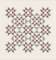 a cross stitch pattern with red and grey triangles on it's side, in the middle