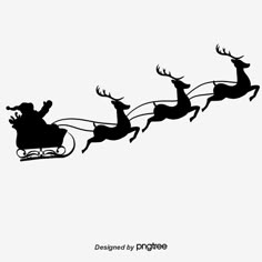 a black and white drawing of santa's sleigh with reindeers on it