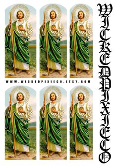 four pictures of the virgin mary holding a cross