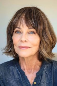 Chin-length bob with wispy bangs hairstyle for women over 60. Haircut Ideas Brown Hair, Face Shape Hair, Modern Bob Hairstyles, Modern Bob, Inverted Bob Hairstyles, Hairstyles For Women Over 60, Chin Length Bob, Medium Bob Hairstyles